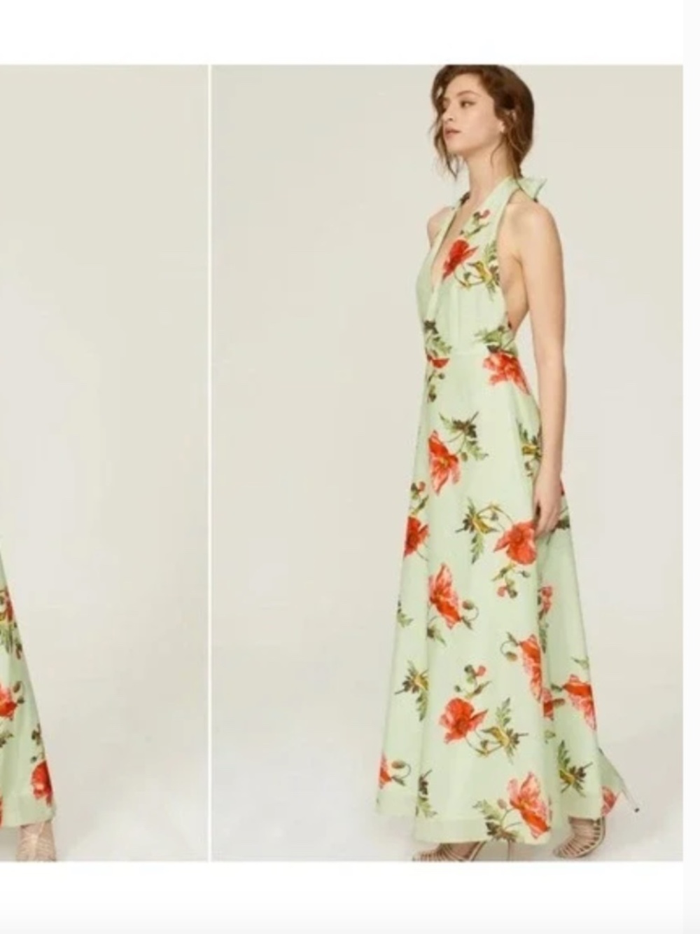 LK Bennett Kristen Dress‎ Gown Halter Maxi Floral Poppy Cotton Silk